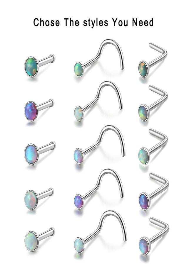 Lantine Bone Nose Ring Surgical Steel 20 Gauge 2mm Opal Nose Studs Set 1/4 inch - Image 3