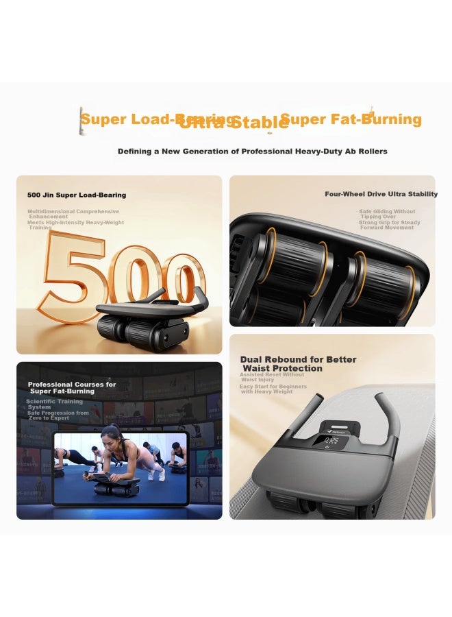 Merach Four-wheel Ab Roller With Automatic Rebound, Elbow Support, Smart Timer, Abdominal Muscle Roller, Sit-up Wheel, Ab Trainer Fitness Equipment - Image 1
