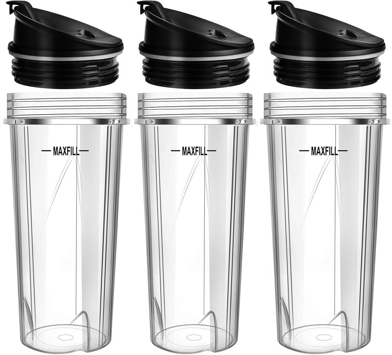UBYNID Blender 16oz Cups Replacement for Ninja - 3 Pack Ninja Blender Cups with Lids, Compatible with Ninja QB3001SS, BL770, BL780, BL660, BL740, BL810, Nutri Ninja Series Blenders - Image 1