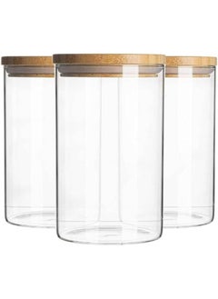 Generic Glass Storage Container, Glass Food Storage Jars, with Wooden Lid 3 Piece Set, Perfect for Storing Cereal, Pasta, Sugar, Beans, Spice, Kitchen Organization. (900 ML)  - Image 1