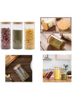 Generic Glass Storage Container, Glass Food Storage Jars, with Wooden Lid 3 Piece Set, Perfect for Storing Cereal, Pasta, Sugar, Beans, Spice, Kitchen Organization. (900 ML)  - Image 4
