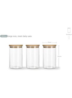 Generic Glass Storage Container, Glass Food Storage Jars, with Wooden Lid 3 Piece Set, Perfect for Storing Cereal, Pasta, Sugar, Beans, Spice, Kitchen Organization. (900 ML)  - Image 2