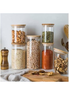 Generic Glass Storage Container, Glass Food Storage Jars, with Wooden Lid 3 Piece Set, Perfect for Storing Cereal, Pasta, Sugar, Beans, Spice, Kitchen Organization. (900 ML)  - Image 3