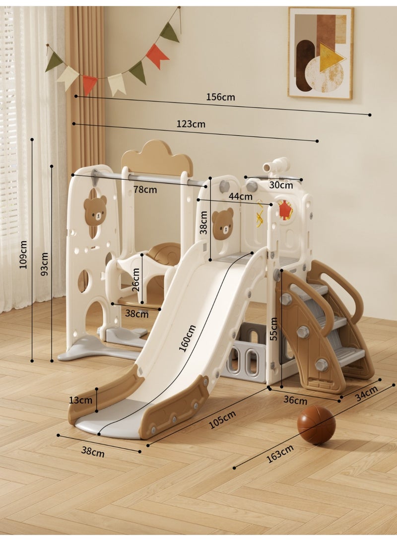 فول جوي مجموعة زحليقة وأرجوحة مع حلقة كرة سلة وسلم وتلسكوب 5*1 للأطفال،مجموعة ملعب داخلي وخارجي للأطفال الصغار،مجموعة ألعاب تسلق للأطفال - Image 3