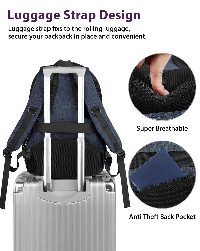 MATEIN 17 inch Laptop Backpack, Large Travel Backpack Carry On Flight Approved with Trolley Sleeve, Computer Work Bag with USB Charging Port, Water Resistant Daypack for College, Dark Blue - Image 3