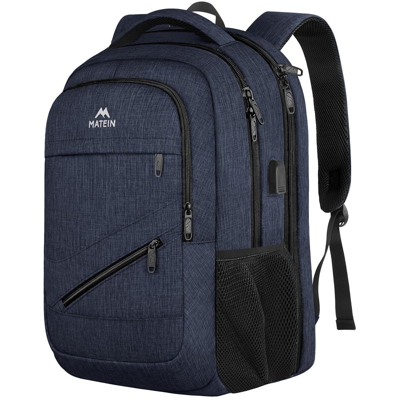 MATEIN 17 inch Laptop Backpack, Large Travel Backpack Carry On Flight Approved with Trolley Sleeve, Computer Work Bag with USB Charging Port, Water Resistant Daypack for College, Dark Blue - Image 1