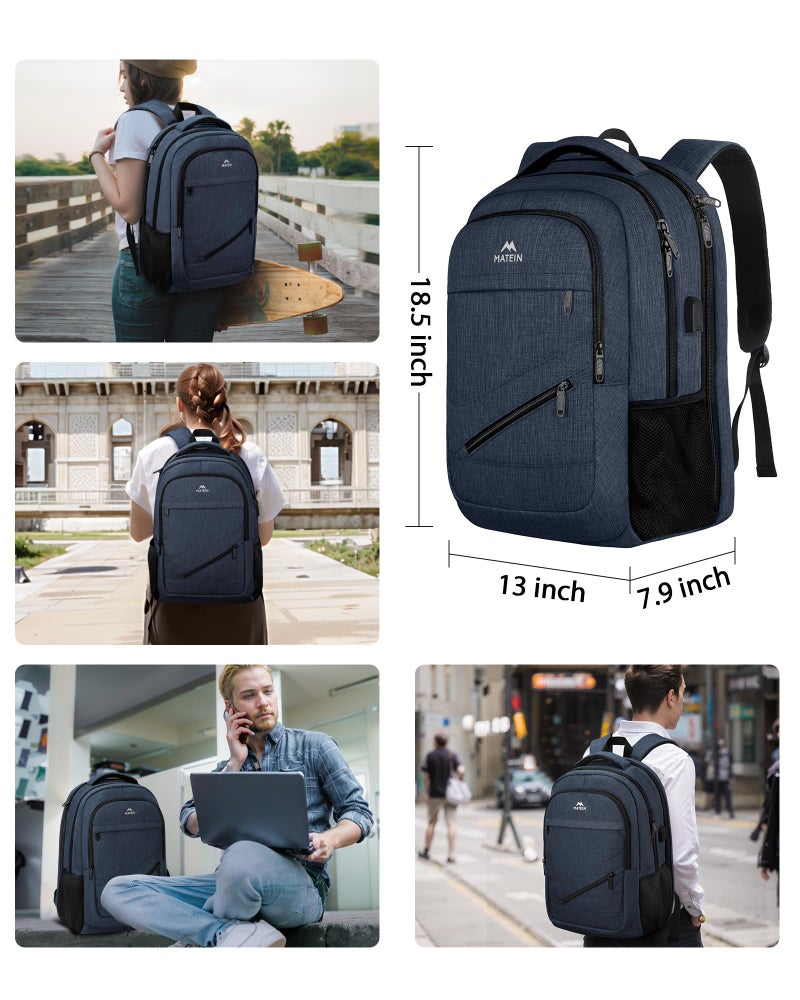 MATEIN 17 inch Laptop Backpack, Large Travel Backpack Carry On Flight Approved with Trolley Sleeve, Computer Work Bag with USB Charging Port, Water Resistant Daypack for College, Dark Blue - Image 5