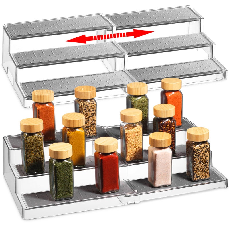 Oizeir Expandable Spice Organizer Rack (2-PACK) - 3-Tier - Clear Adjustable Tiered Shelf Spices Organization for Kitchen Cabinet and Pantry Storage - Image 1