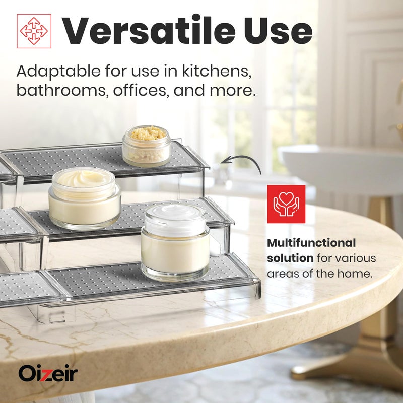 Oizeir Expandable Spice Organizer Rack (2-PACK) - 3-Tier - Clear Adjustable Tiered Shelf Spices Organization for Kitchen Cabinet and Pantry Storage - Image 5