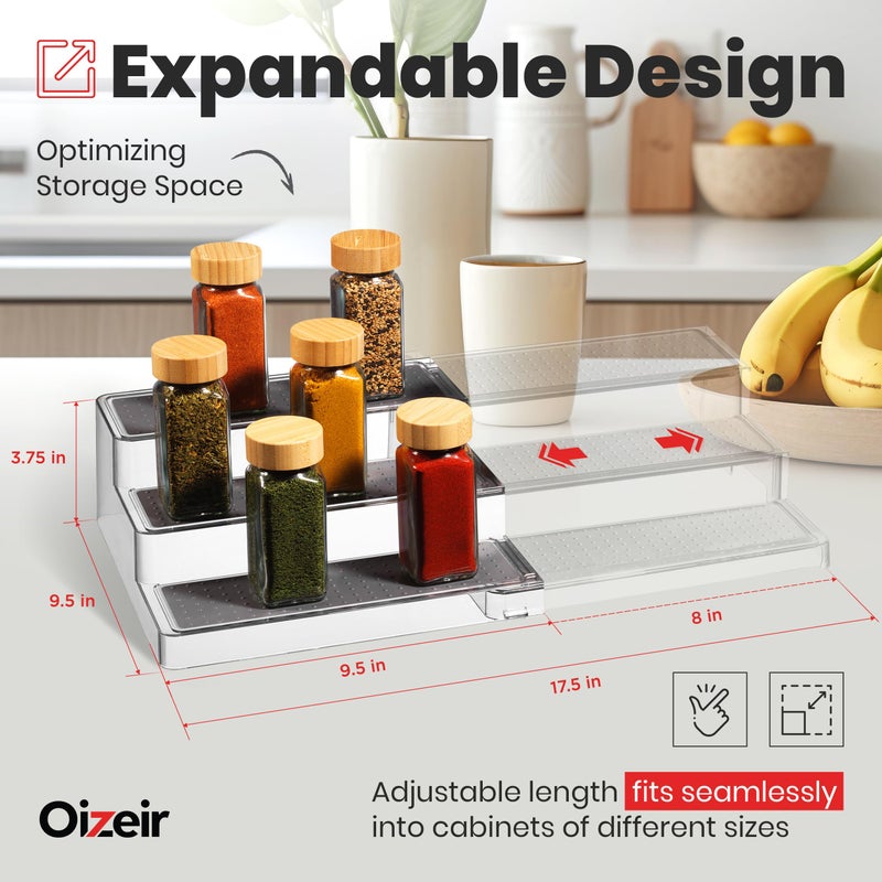 Oizeir Expandable Spice Organizer Rack (2-PACK) - 3-Tier - Clear Adjustable Tiered Shelf Spices Organization for Kitchen Cabinet and Pantry Storage - Image 2