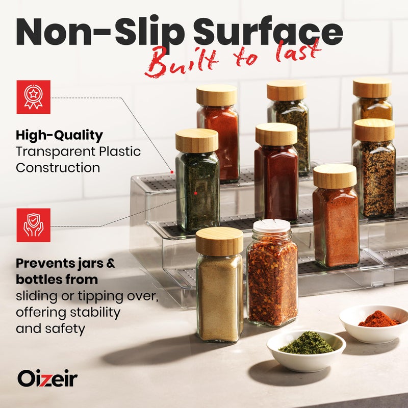 Oizeir Expandable Spice Organizer Rack (2-PACK) - 3-Tier - Clear Adjustable Tiered Shelf Spices Organization for Kitchen Cabinet and Pantry Storage - Image 3