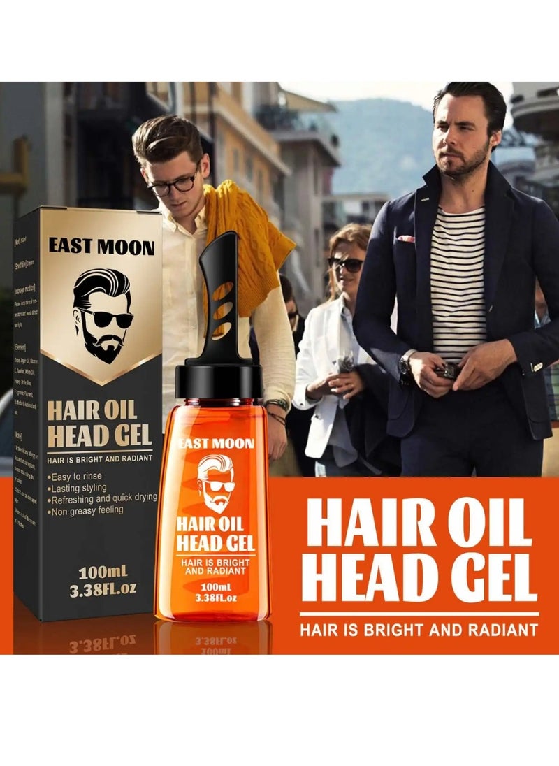 East Moon - 100ml Hair Oil Head Gel with Comb Moisturizing Long lasting Fast Build Hair Styling Wax Gel Bright and Radiant Hair Gel Hair Styling Gel Hair Wax Comb Fluffy Hair Styling Oil - Image 1