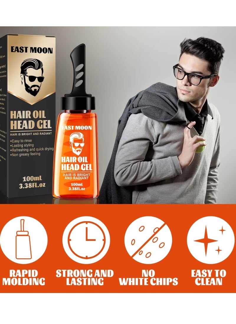 East Moon - 100ml Hair Oil Head Gel with Comb Moisturizing Long lasting Fast Build Hair Styling Wax Gel Bright and Radiant Hair Gel Hair Styling Gel Hair Wax Comb Fluffy Hair Styling Oil - Image 1