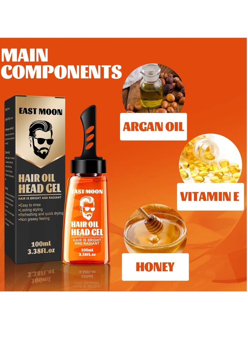 East Moon - 100ml Hair Oil Head Gel with Comb Moisturizing Long lasting Fast Build Hair Styling Wax Gel Bright and Radiant Hair Gel Hair Styling Gel Hair Wax Comb Fluffy Hair Styling Oil - Image 1