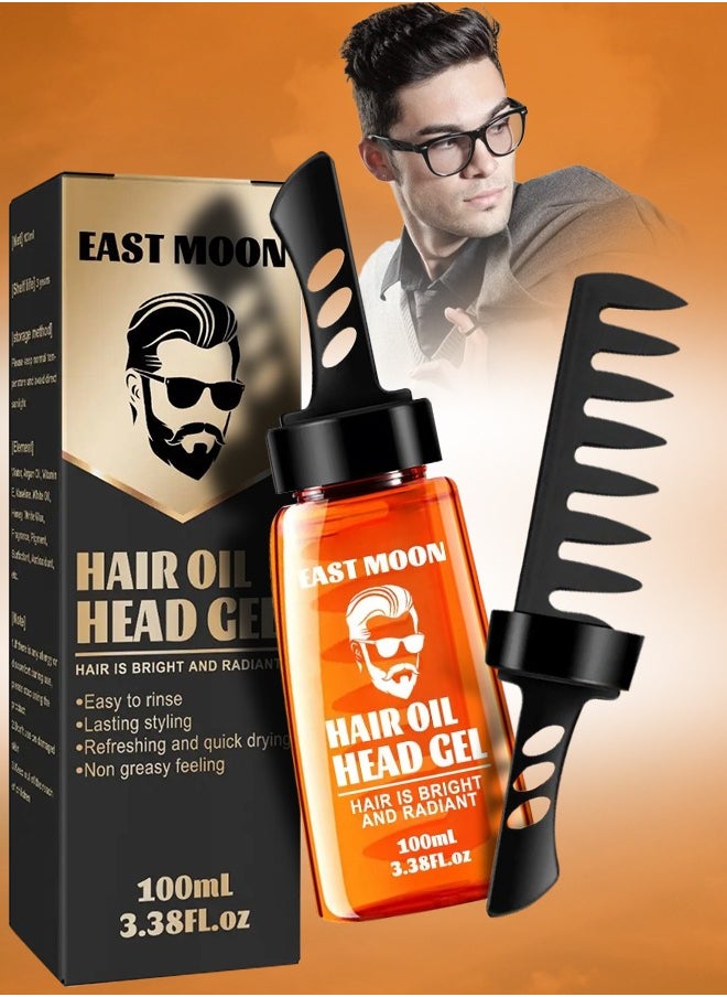 East Moon - 100ml Hair Oil Head Gel with Comb Moisturizing Long lasting Fast Build Hair Styling Wax Gel Bright and Radiant Hair Gel Hair Styling Gel Hair Wax Comb Fluffy Hair Styling Oil - Image 1