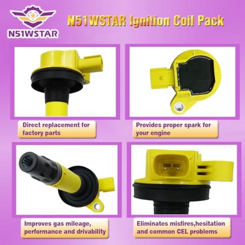 N51WSTAR Performance Ignition Coil Pack Set of 6 Compatible with Ford Lincoln Edge Flex F150 Explorer Fusion Mustang Taurus MKS MKX MKZ 3.5L 3.7L V6 Replacement for UF553 C1652 7T4Z12029E 2pins - Image 2