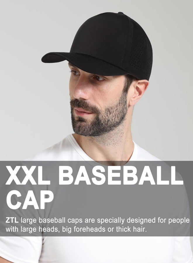 Ztl Oversize XL XXL Trucker Hat for Men, Structured 5 Panel Snapback Performance Laser Cut Quick Dry Hat for Big Heads 23.5"-26" Black - Image 4