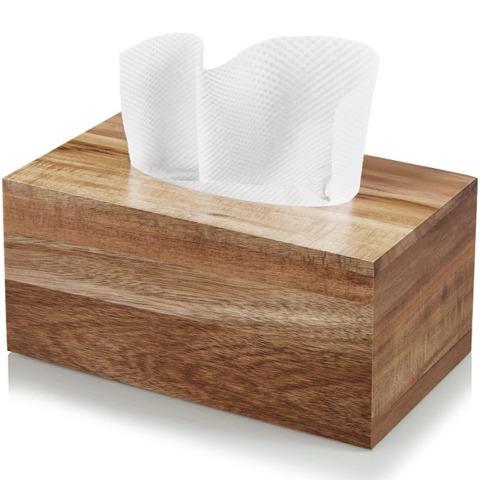 RECTANGULAR TISSUE BOX COVER ACACIA WOOD RECTANGLE TISSUE BOX HOLDER FOR 160 180 COUNT BOX DECORATIVE FACIAL CUBE TISSUE BOX COVER FOR TABLETOP NIGHT STANDS BATHROOM OFFICE