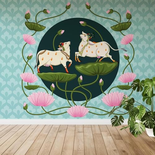 PAPER PLANE DESIGN Pichwai Lotus Spiritual and Ethnic Wall Mural Wallpaper. Full Wall Coverage. (Ds-17) (6 X 8 FEET, Non Woven Prime - Non Adhesive) - Image 1