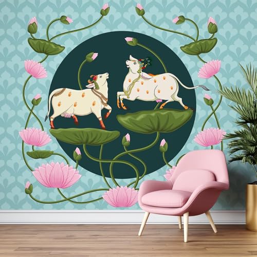 PAPER PLANE DESIGN Pichwai Lotus Spiritual and Ethnic Wall Mural Wallpaper. Full Wall Coverage. (Ds-17) (6 X 8 FEET, Non Woven Prime - Non Adhesive) - Image 2