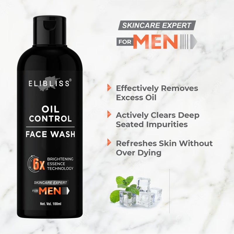 Elibliss Oil Control Face Wash for Men 6X Brightening Essence Technology Deep Cleansing for Oily Skin Skincare Expert Formula - Image 3