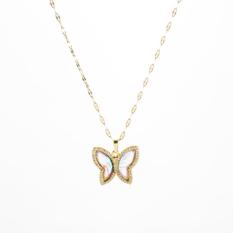 Golden Zirconic Stainless Steel Butterfly Pendant Necklace - Image 2