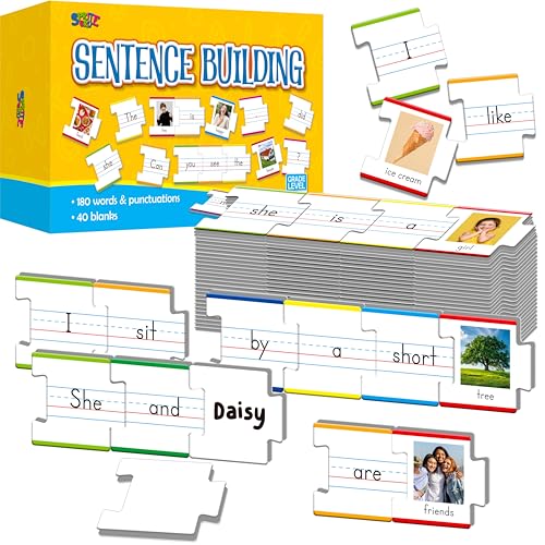 SpriteGru 110PCS Sentence Building, Double-Sided Puzzles 180 Sight Words & 20 Blanks for Kids Learning Sentences, Early Reading, Writing & Language Practice-Educational Toy for Kindergarten, Grade 1st, 2nd - Image 1