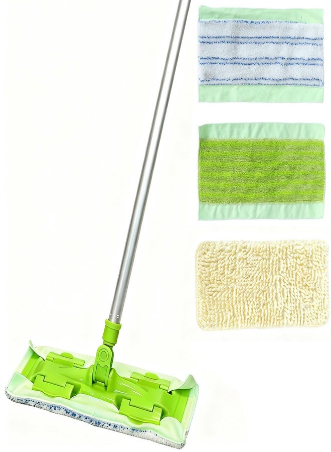 EaseYourDay Wet and Dry Mop, Super Firm Clip on Pads, 3 Washable Mop Pads, Lightweighted&Sturdy Aluminum Pole - Image 1