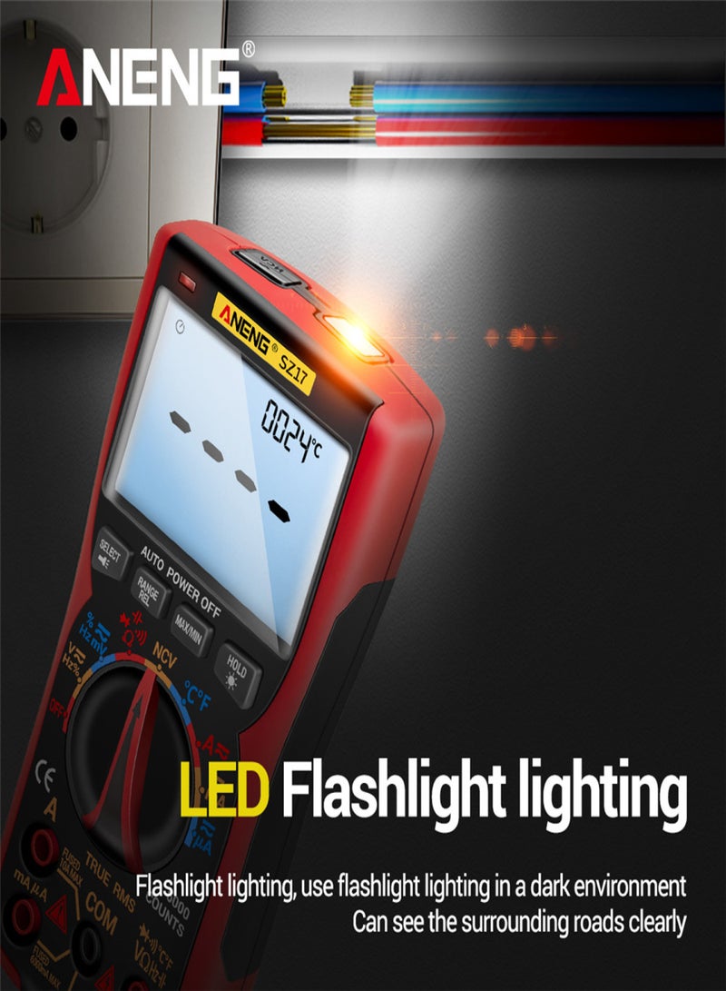 أنينج طقم متر متعدد الاستخدامات الذكي ANENG SZ17 مع 16 في 1 خط تركيبي 6000 عد رقمي حقيقي RMS نطاق تلقائي شاشة LCD بإضاءة خلفية جهاز اختبار كهربائي فولت ميتر أمبير ميتر قياس درجة الحرارة متعدد الوظائف AC DC - Image 2