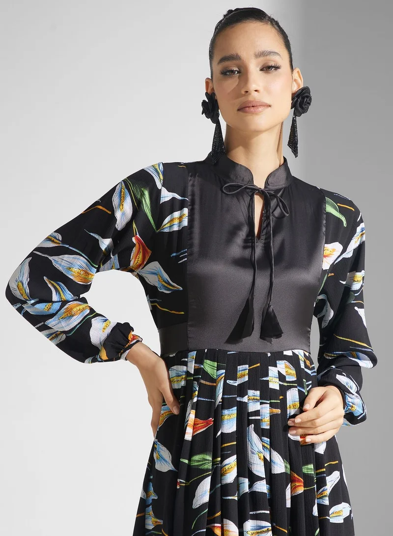 Golden Apple Floral Print Puff Sleeve Jalabiya