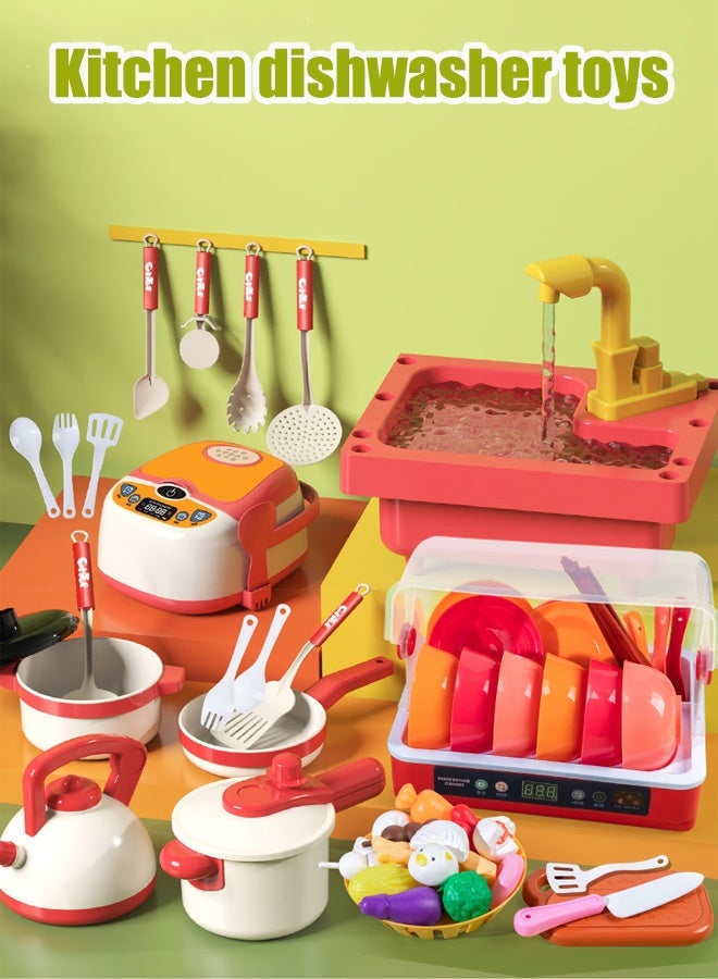 55pcs Kitchen dishwasher toys Water circulation dishwasher toy Electric circulation of water Kitchen playset Scenario simulation toy - Image 1