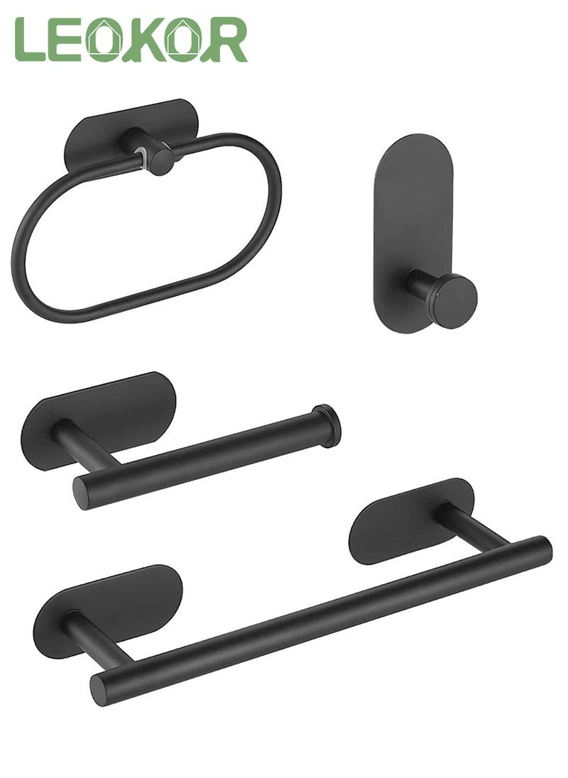 LEOKOR 4 Pcs Bathroom Towel Rack Hardware, 304 Stainless Steel Wall Mounted with 16" Hand Towel Bar, Hand Towel Ring, Toilet Paper Holder, Robe Towel Hook for Bathroom (Black)  - Image 1