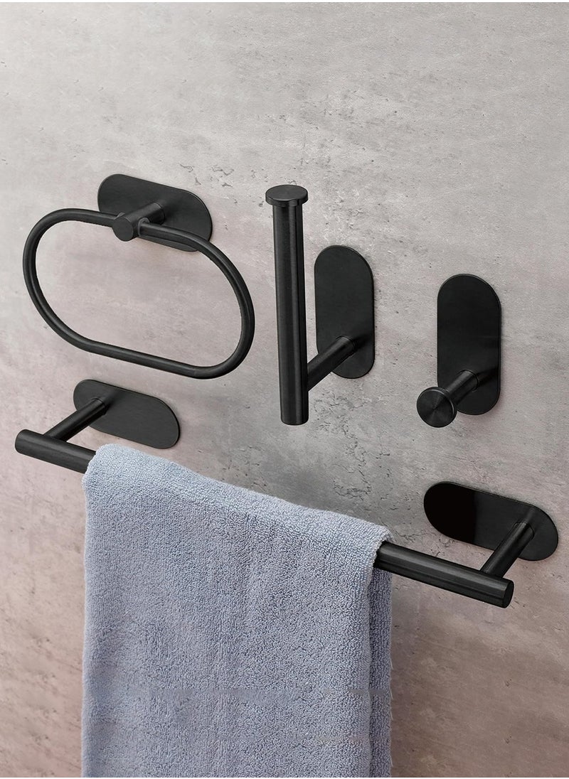 LEOKOR 4 Pcs Bathroom Towel Rack Hardware, 304 Stainless Steel Wall Mounted with 16" Hand Towel Bar, Hand Towel Ring, Toilet Paper Holder, Robe Towel Hook for Bathroom (Black)  - Image 3