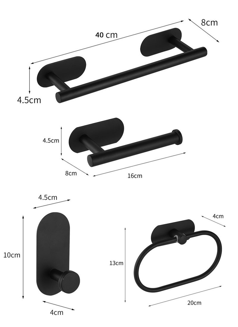 LEOKOR 4 Pcs Bathroom Towel Rack Hardware, 304 Stainless Steel Wall Mounted with 16" Hand Towel Bar, Hand Towel Ring, Toilet Paper Holder, Robe Towel Hook for Bathroom (Black)  - Image 4