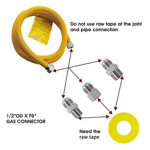 MCAMPAS 48" Stainless Steel Flexible Gas Connector Hose Kit, Yellow Coated, 5/8" OD (1/2" ID), 1/2" MIP/FIP & 3/4" MIP Fittings for Gas Stove, Dryer, Water Heater, Furnace - Image 5