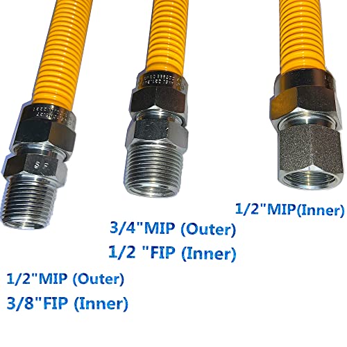 MCAMPAS 48" Stainless Steel Flexible Gas Connector Hose Kit, Yellow Coated, 5/8" OD (1/2" ID), 1/2" MIP/FIP & 3/4" MIP Fittings for Gas Stove, Dryer, Water Heater, Furnace - Image 4