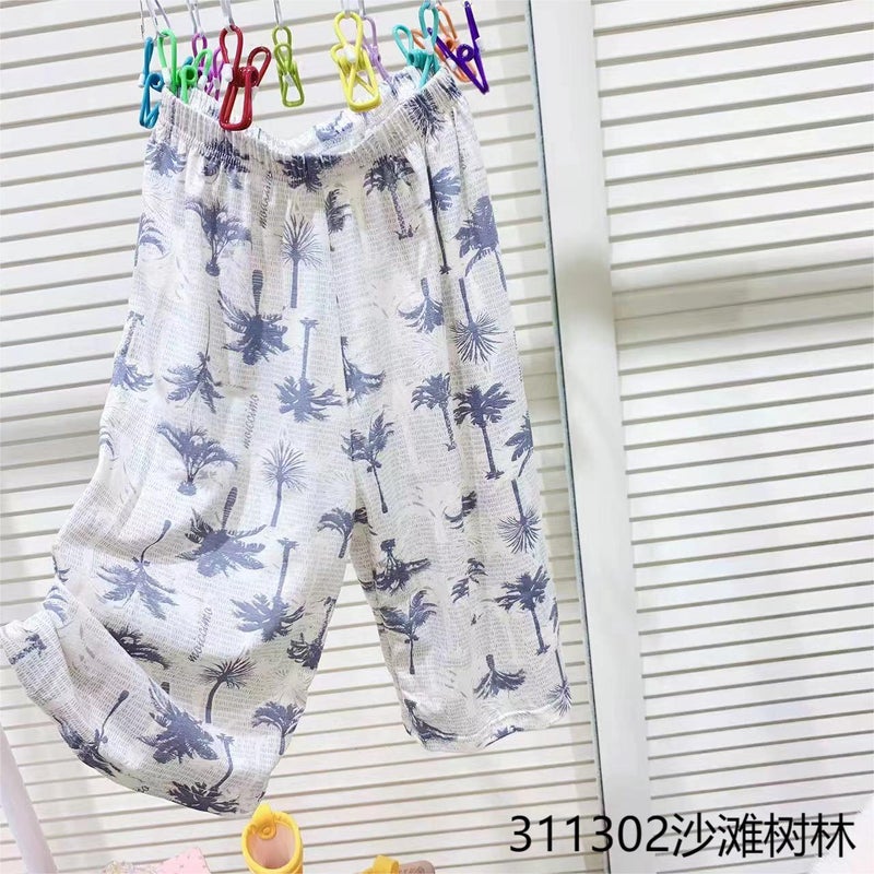 Children's Loose Anti-mosquito Pants Summer Boys and Girls Thin Capri Pants Printed Children's Pants Baby's Wide Leg Beach Pants - Image 4