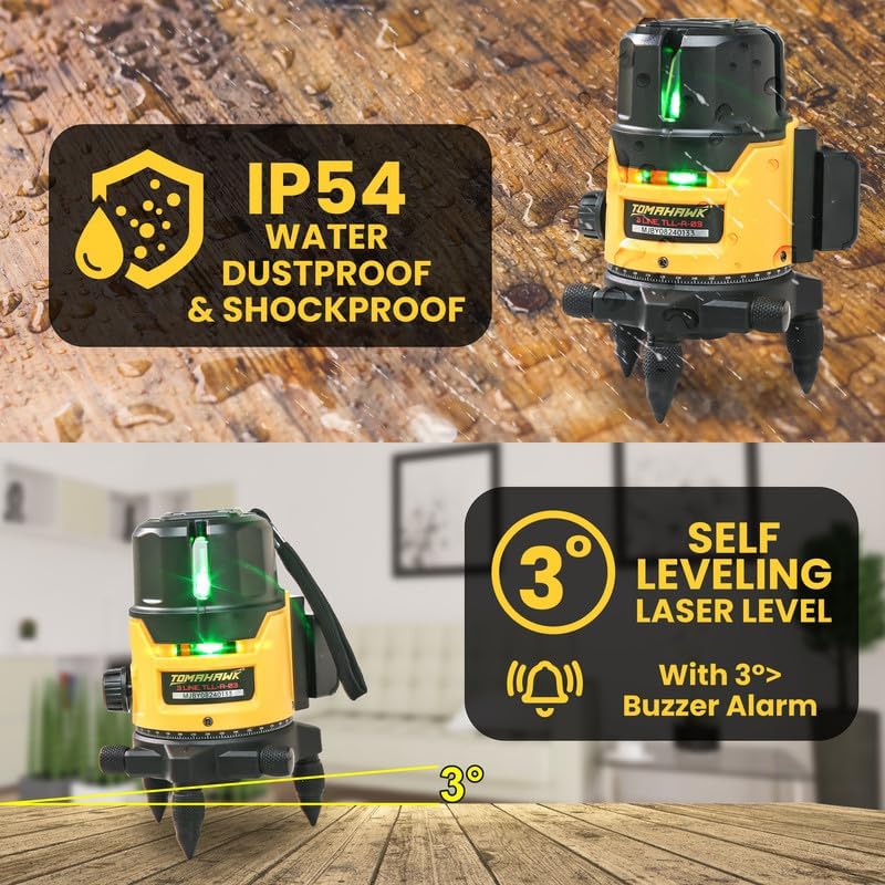 Tomahawk ® ليزر كروس 3D بخطوط 5 بلاستيكي احترافي ذاتي التسوية، خط ليزر أخضر أفقي ورأسي - Image 3