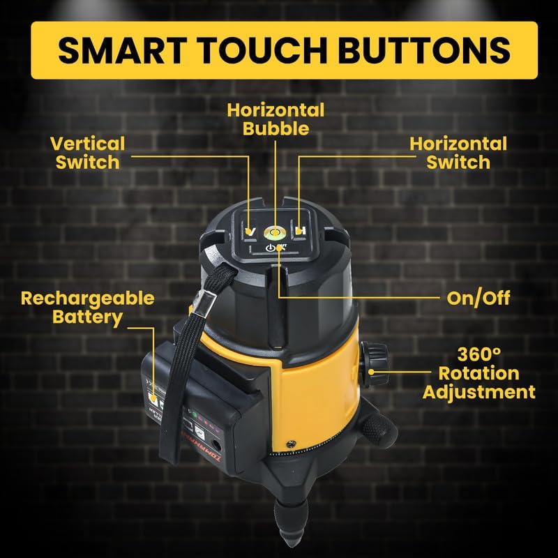 Tomahawk ® ليزر كروس 3D بخطوط 5 بلاستيكي احترافي ذاتي التسوية، خط ليزر أخضر أفقي ورأسي - Image 2
