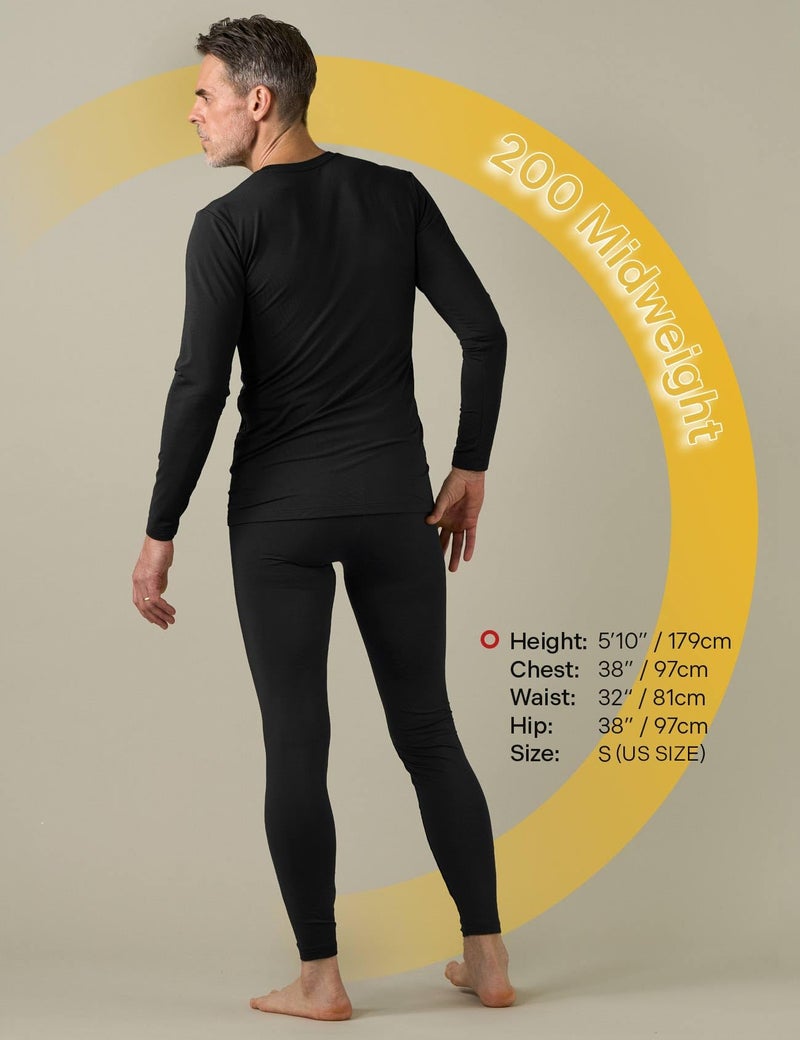 LAPASA Men's Thermal Underwear Set Soft Fleece Lined Long Johns Midweight Base Layer Top & Bottom Winter Thermoflux 200 Extra Warm M57 Small Black - Image 2
