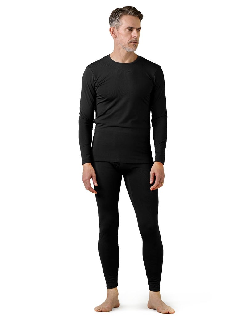 LAPASA Men's Thermal Underwear Set Soft Fleece Lined Long Johns Midweight Base Layer Top & Bottom Winter Thermoflux 200 Extra Warm M57 Small Black - Image 1