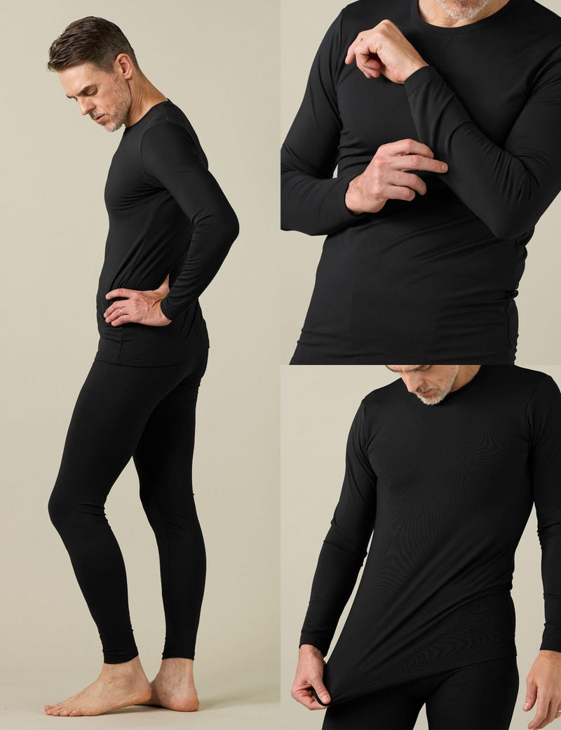 LAPASA Men's Thermal Underwear Set Soft Fleece Lined Long Johns Midweight Base Layer Top & Bottom Winter Thermoflux 200 Extra Warm M57 Small Black - Image 3