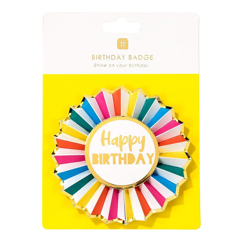 Talking Tables Happy Birthday Badge With Shiny Gold Foil 12cm, RBBADGE - Image 2