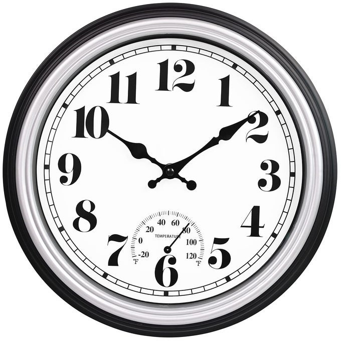 12 INCH INDOOROUTDOOR RETRO ROUND WATERPROOF WALL CLOCK WITH THERMOMETER SILENT NON TICKING BATTERY OPERATED QUALITY QUARTZ WALL CLOCK HOMEPATIO DECORSILVER F