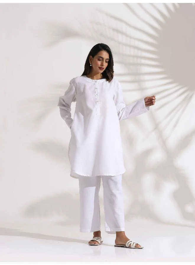 ترو برونز trueBrowns White Slub Kurta Co-ord Set