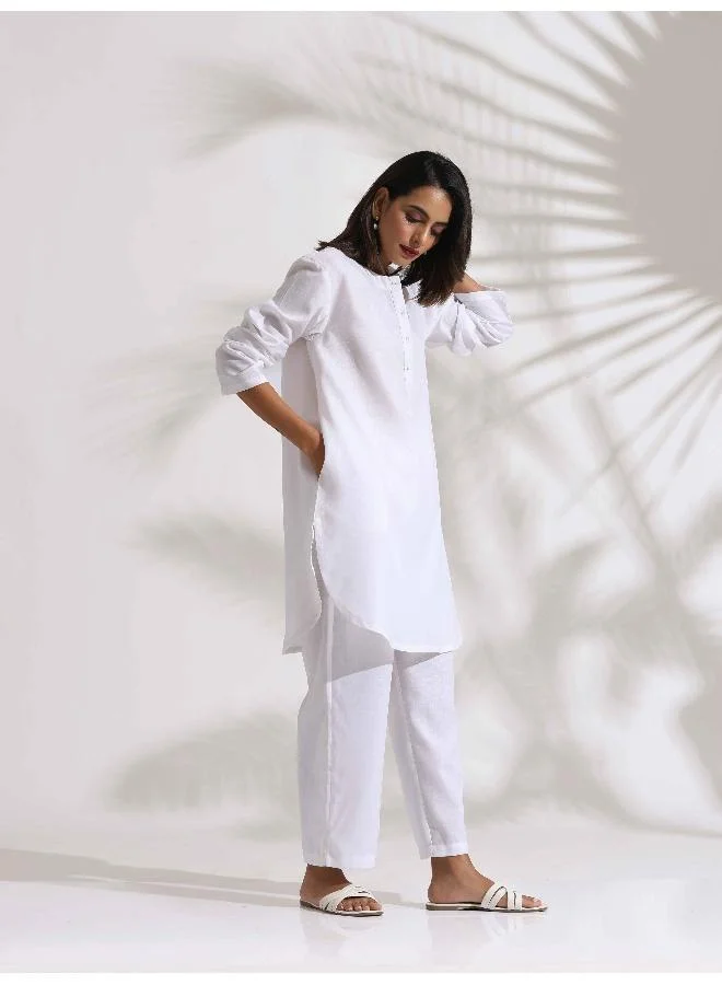 ترو برونز trueBrowns White Slub Kurta Co-ord Set