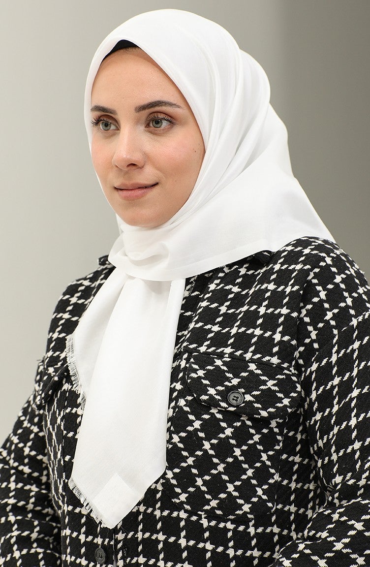 Sefa Merve Plain Scarf 1266-28 White  - Image 1
