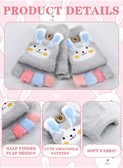 KASTWAVE 2 Pairs Toddler Finger Mittens Kids Fingerless Gloves Knit Convertible Half Finger Mitten Flap for Aged 3-15(Grey, Pink)  - Image 4