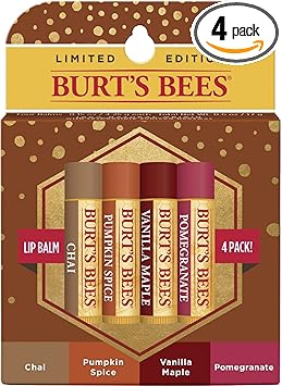 Burt's Bees Burts Bees 100 Natural Moisturizing Lip Balm Pomegranate Vanilla Maple Pumpkin Spice Chai Tea 4 tubes - Image 1