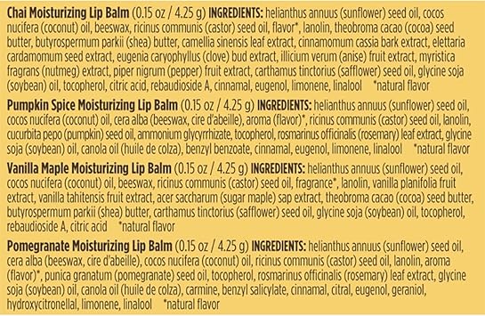 Burt's Bees Burts Bees 100 Natural Moisturizing Lip Balm Pomegranate Vanilla Maple Pumpkin Spice Chai Tea 4 tubes - Image 2
